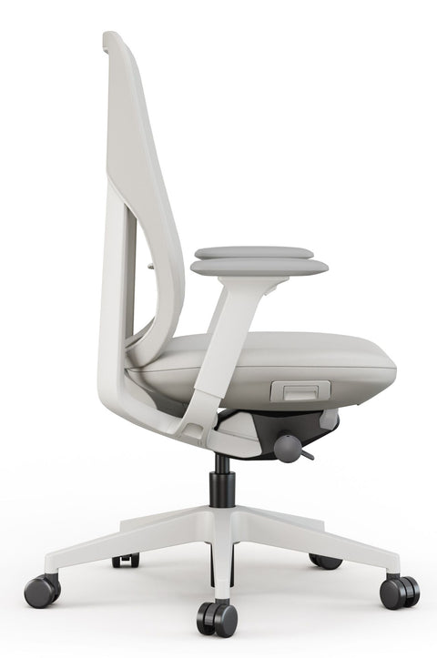 High back office chair with synchro mechanism, seat slide, and 4D adjustable arms in oatmeal color.