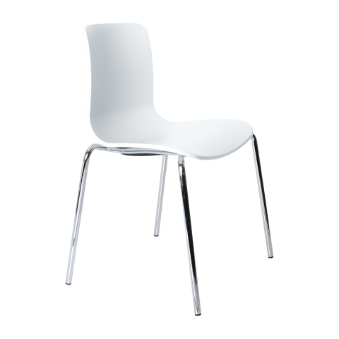 Acti Visitor Chair in white poly shell with 4-leg chrome frame, featuring active flex design for versatile seating