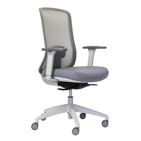 Buro Elan office chair in light grey, breathable mesh back, depth adjustable seat and armrests