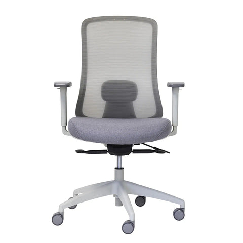 Buro Elan office chair in light grey, breathable mesh back, depth adjustable seat and armrests
