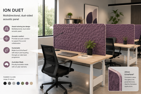 Ion Duet Acoustic Panel | Frameless Dual-Sided Partitions for Adelaide Classrooms and Workplaces