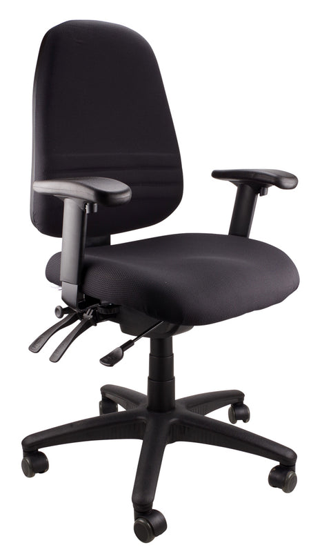 Black Endeavour 103 task chair with triple band lumbar support, fully adjustable padded armrests, and a polished alloy base.