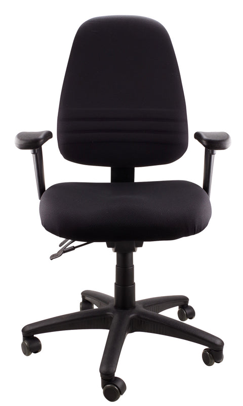 Black Endeavour 103 task chair with triple band lumbar support, fully adjustable padded armrests, and a polished alloy base.