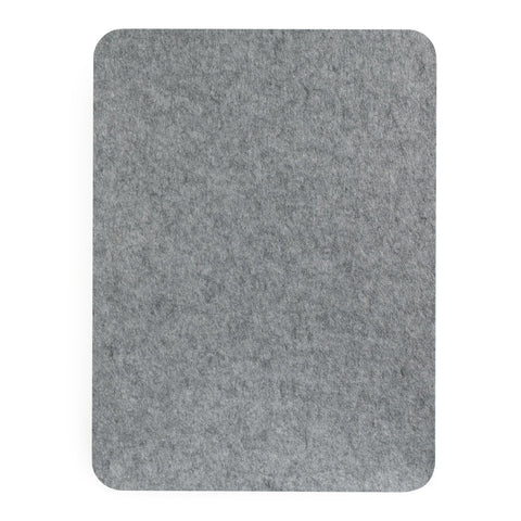 A large rectangular pinboard in a grey color