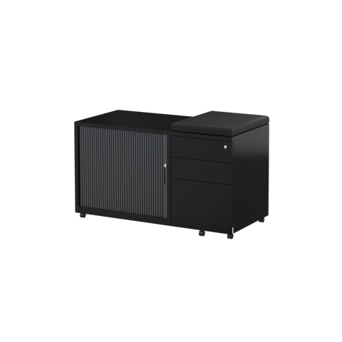 Black Trimline Mobile Caddy with a Tambour side door, 3 drawers and lockable castors