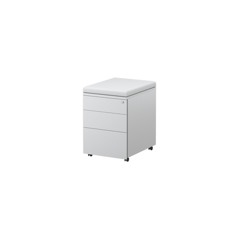 White Trimline Mobile Pedestal with three drawers, lockable castors and key lock