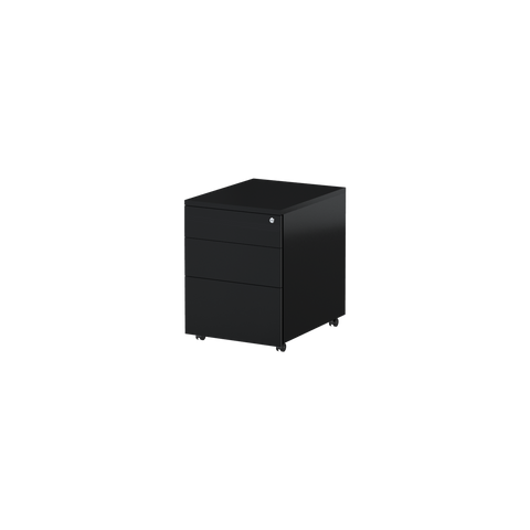 Black Trimline Mobile Pedestal with three drawers, lockable castors and key lock