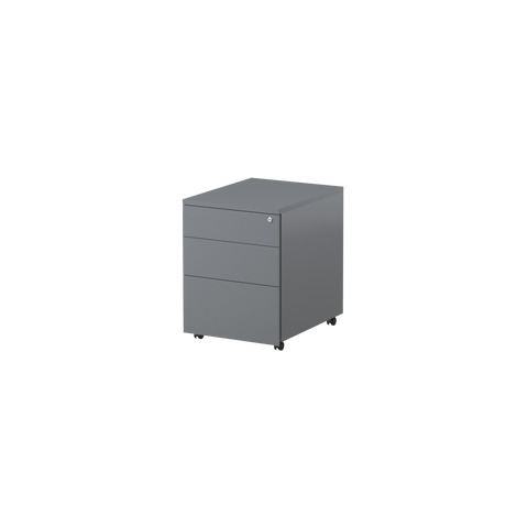 Silver Trimline Mobile Pedestal with three drawers, lockable castors and key lock
