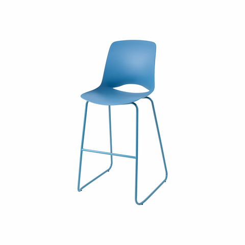 Vista Rise barstool in blue polypropylene shell, durable tall seating for cafeteria and breakout spaces