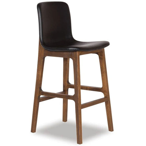Black Ara stool with a contoured seat and timber walnut legs