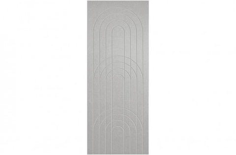 Decorative acoustic wall panel with a woven image design featuring arches and vertical linework, in a frost color.