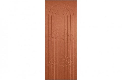 A sample of ECHOPANEL Empire Wall Panels showing a detailed pattern with arches and vertical linework in cinnamon color.