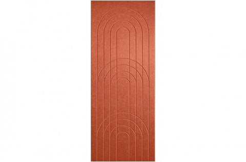 A sample of ECHOPANEL Empire Wall Panels showing a detailed pattern with arches and vertical linework in mandarin color.