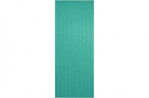 A sample of ECHOPANEL Empire Wall Panels showing a detailed pattern with arches and vertical linework in viridian green color.