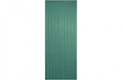 A sample of ECHOPANEL Empire Wall Panels showing a detailed pattern with arches and vertical linework in jade color.