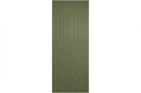 A sample of ECHOPANEL Empire Wall Panels showing a detailed pattern with arches and vertical linework in olive color.