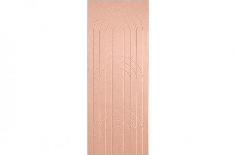 Decorative acoustic wall panel with a woven image design featuring arches and vertical linework, in a blush color.