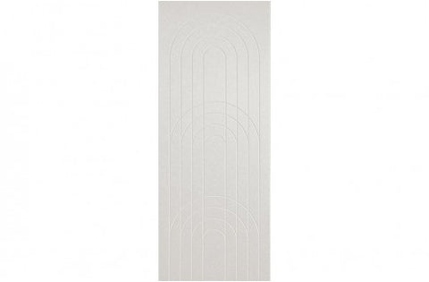 A sample of ECHOPANEL Empire Wall Panels showing a detailed pattern with arches and vertical linework in off white color.