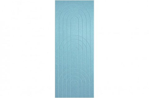 A sample of ECHOPANEL Empire Wall Panels showing a detailed pattern with arches and vertical linework in duck egg color.
