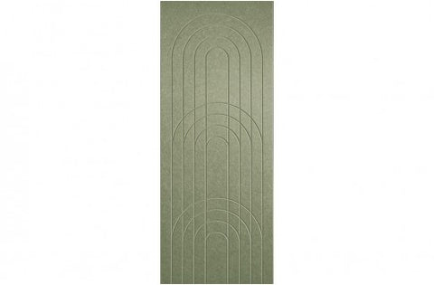 A sample of ECHOPANEL Empire Wall Panels showing a detailed pattern with arches and vertical linework in sage color.