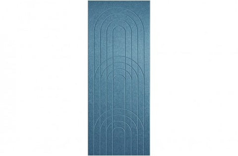 A sample of ECHOPANEL Empire Wall Panels showing a detailed pattern with arches and vertical linework in pacific blue color.