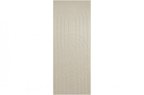 A sample of ECHOPANEL Empire Wall Panels showing a detailed pattern with arches and vertical linework in cream color.