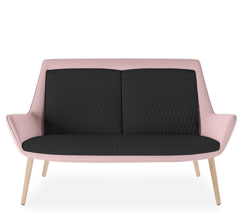 Aquila Two Low Back Lounge with oak timber legs, dual tone two-seater lounge chair