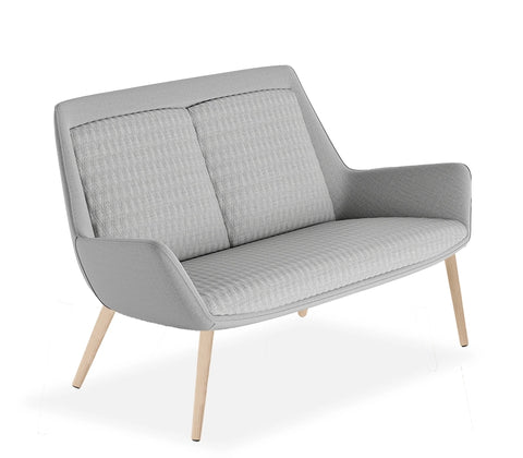 Aquila Two Low Back Lounge with oak timber legs, two-seater lounge chair side view