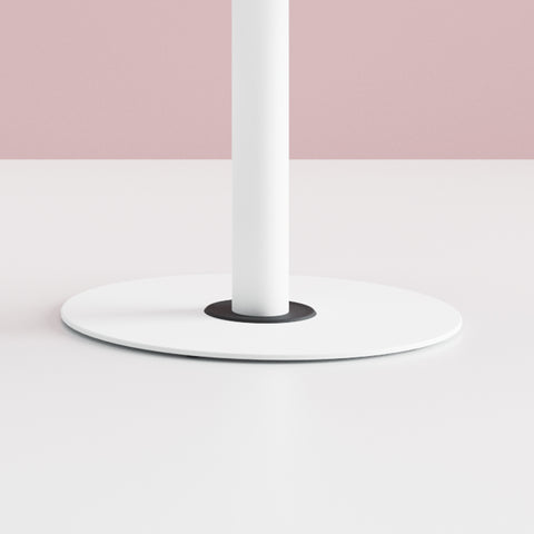 Close up of Disc Base Juno table base in white