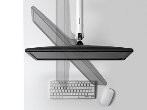 Top view of Flo single monitor arm with a monitor, featuring adjustable angle.