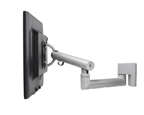 Side view of Flo Plus single monitor arm in silver and black color