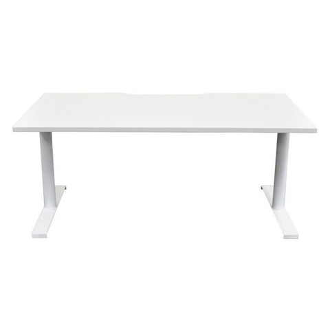 Flow Height Adjustable Desk in white with minimalistic design, shown in low position