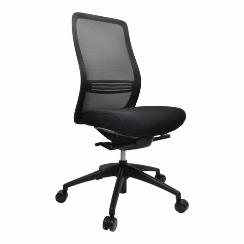 Buro office chair with a breathable mesh back, adjustable lumbar support, black nylon base with soft PU castors.