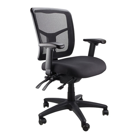 Mirae black ergonomic mesh task chair with multiple adjustments and a five-star base with casters.
