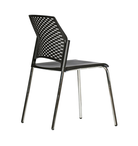 Rewind 4 Leg chair with black polypropylene seat and chrome-plated steel frame, rear view office chair