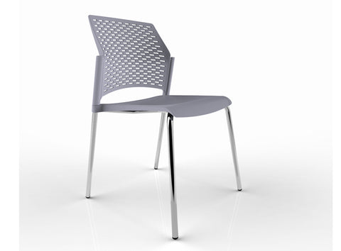 Rewind 4 Leg chair with gray polypropylene seat and chrome-plated steel frame, side view office chair