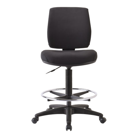 Buro black mid-back drafting chair with a chrome foot ring and a five-star base