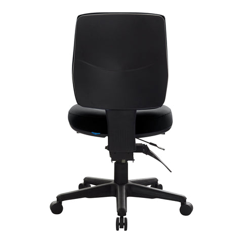 Buro black mid-back office chair with a gas lift, height-adjustable back and seat, back view