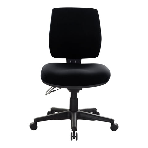 Buro black mid-back office chair with a gas lift, height-adjustable back and seat, front view
