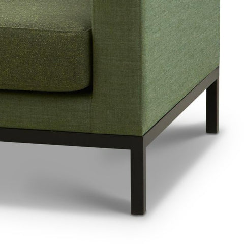 Close-up of Spirit Lounge 2 Seater showing fabric upholstery and powder coated steel frame legs