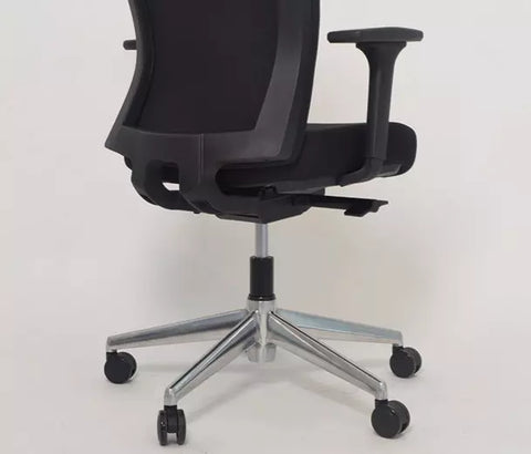 Buro mentor black upholstered office chair with a polished aluminum base back angle