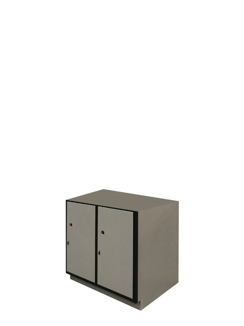 Compact 2-door hybrid education locker with steel frame and anti-scratch laminate finish, ideal for secure school storage in classrooms and staff areas.