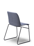 Breo blue grey upholstered chair with a black sled base, back view