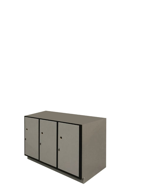 Wide 3-door hybrid education locker designed for school environments, featuring flush-mounted doors and durable powder-coated steel frame.