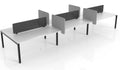 50mm workstation with black square-leg frame and white worktop, shown as a triple double desk with screen dividers
