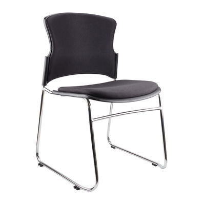 Adam visitor chair in black with chrome sled frame and ergonomic design for office, classroom, or conference use