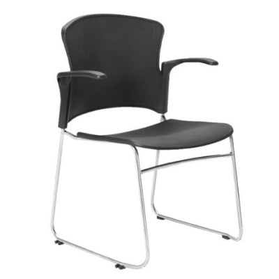 Adam visitor chair in black with chrome sled frame and armrests for office and conference seating