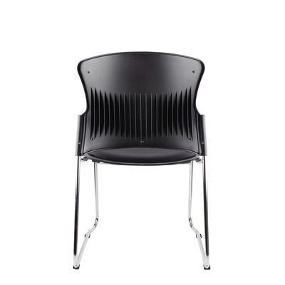 Back view of Adam visitor chair in black with chrome sled frame and ergonomic design for office, classroom, or conference use