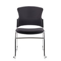Front angle of Adam visitor chair in black with chrome sled frame and ergonomic design for office, classroom, or conference use