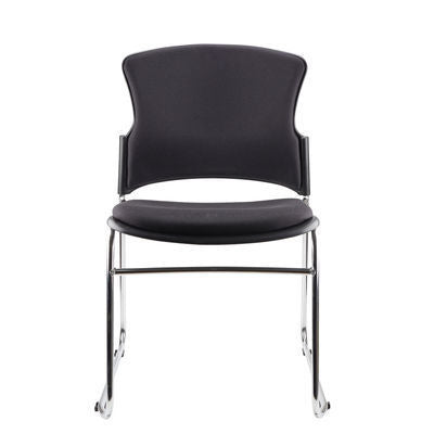 Front angle of Adam visitor chair in black with chrome sled frame and ergonomic design for office, classroom, or conference use